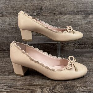 Kate Spade Shoes Women's 7.5 Pale Pink Block Heel Pumps Bow Scallop Dress